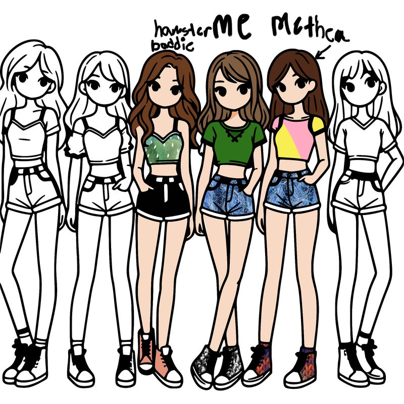 a group of girls wearing crop tops and shorts