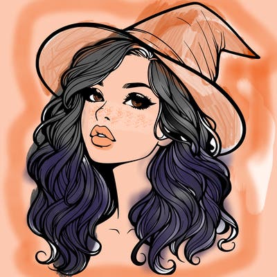 realistic witch girl with wavy hair and lips