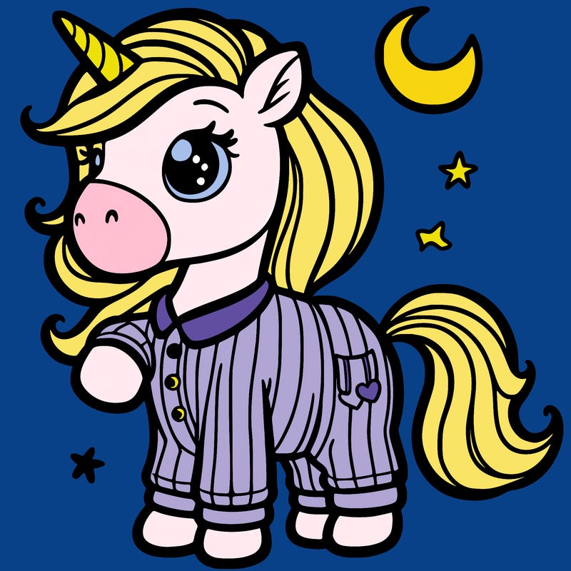 unicorn dressed in pajamas