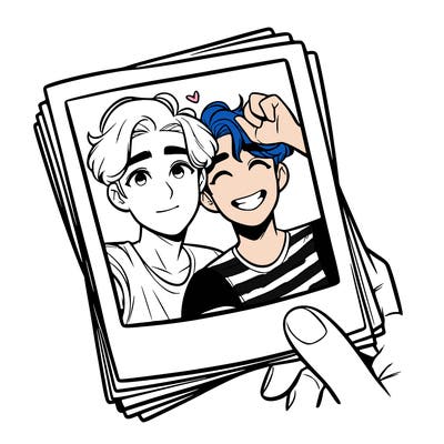 realistic, best friends taking a polaroid picture