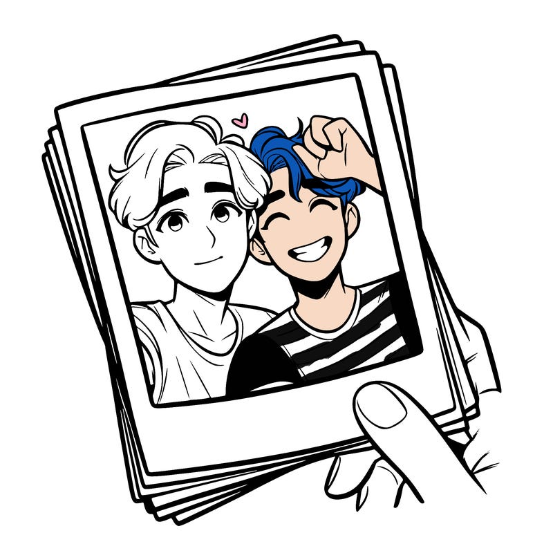 realistic, best friends taking a polaroid picture