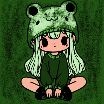 a girl wearing a frog hat and some frog socks