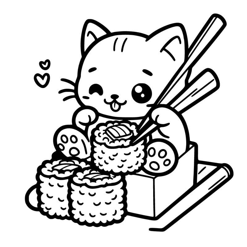 kitten eat sushi
