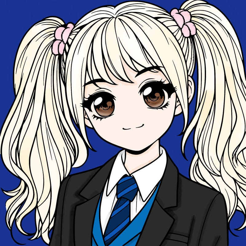 realistic girl with two ponytails and a suit on