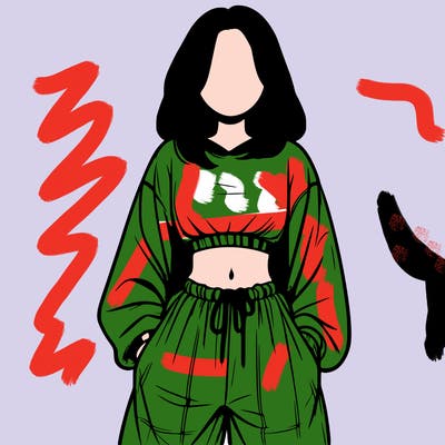 realistic girl faceless with baggy pants and a crop top