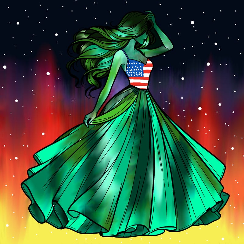 realistic woman with dress flowing in the wind