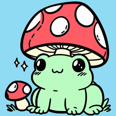 a cute frog with a mushroom hat