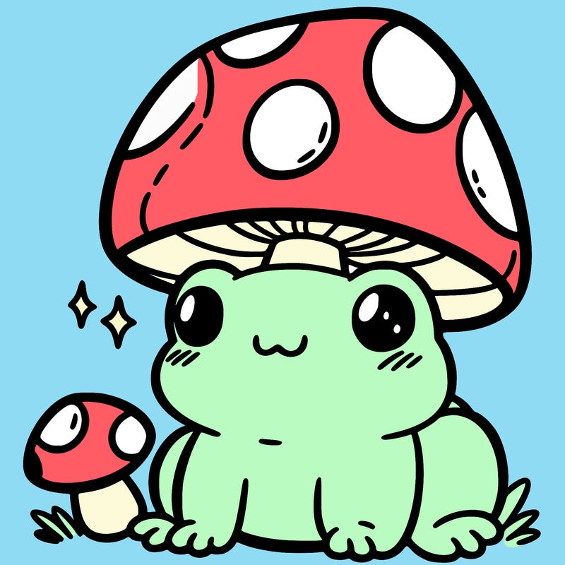 a cute frog with a mushroom hat