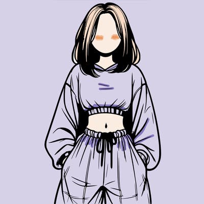 realistic girl faceless with baggy pants and a crop top