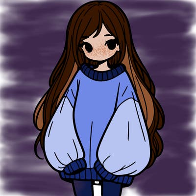 girl with long hair and is wearing an oversized sweater