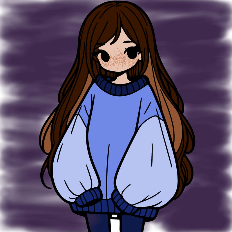 girl with long hair and is wearing an oversized sweater