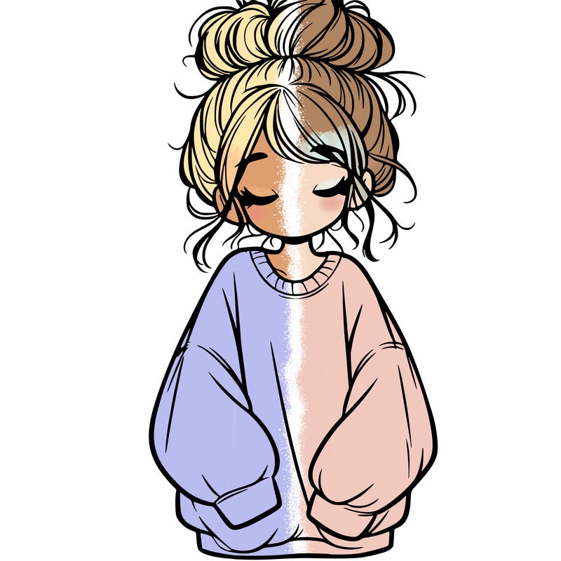 girl with baggy sweatshirt and messy bun