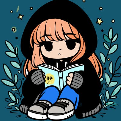 girl in oversized hoodie reading a book