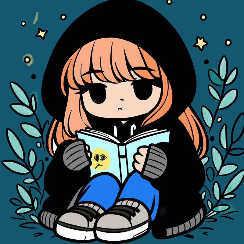 girl in oversized hoodie reading a book