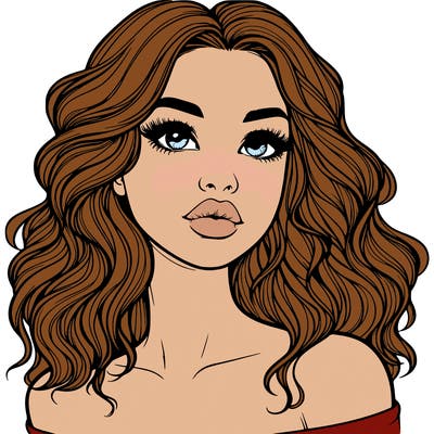 realistic girl with wavy hair and lips