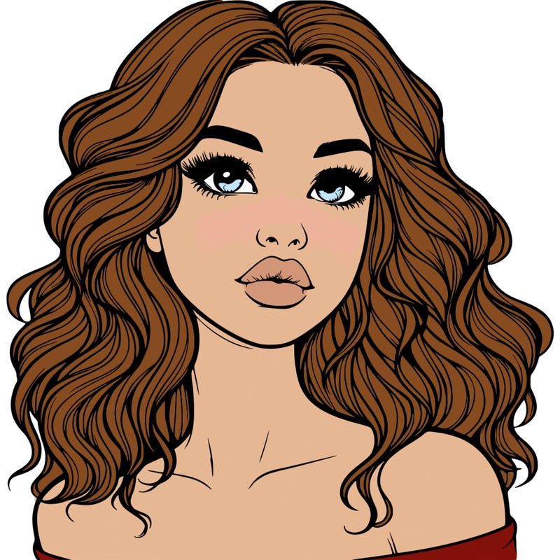 realistic girl with wavy hair and lips