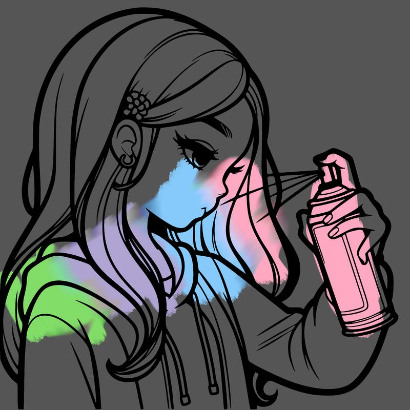 a realistic girl spray painting