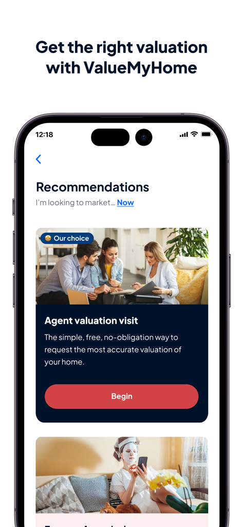 OnTheMarket app interface showing recommendations for an agent valuation visit