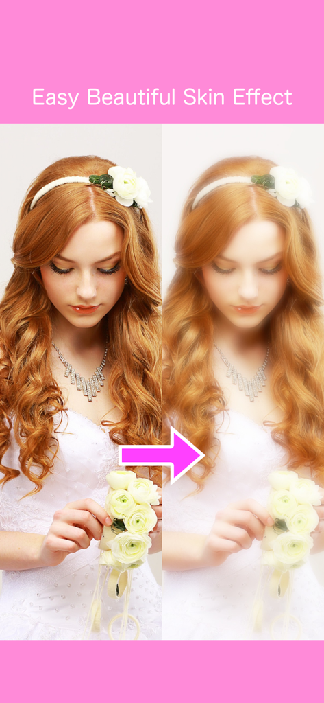 Comparaison avant et après d'un portrait montrant l'effet de peau beauté soft focus sur une femme