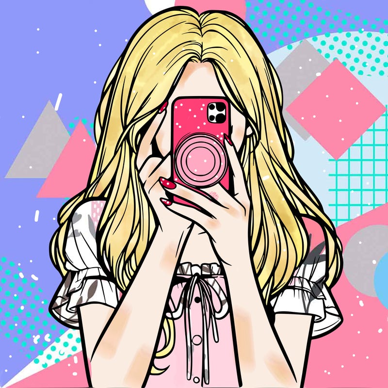 a realistic girl holding her phone taking pictures