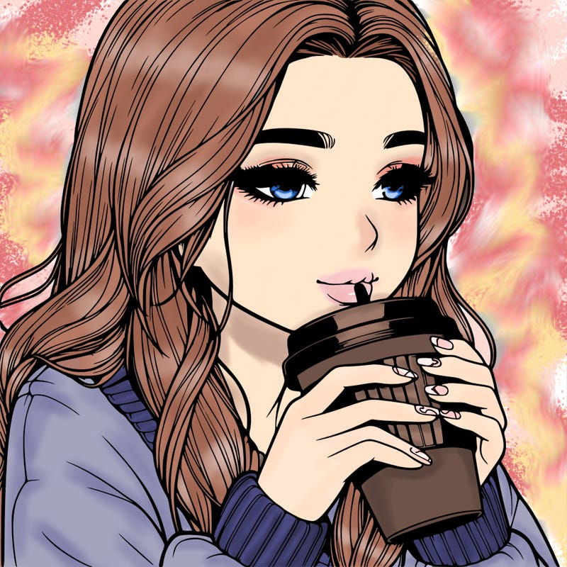 realistic girl drinking coffee