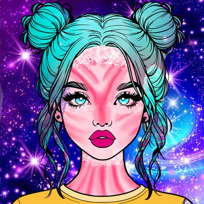 realistic girl with two buns in hair and lips