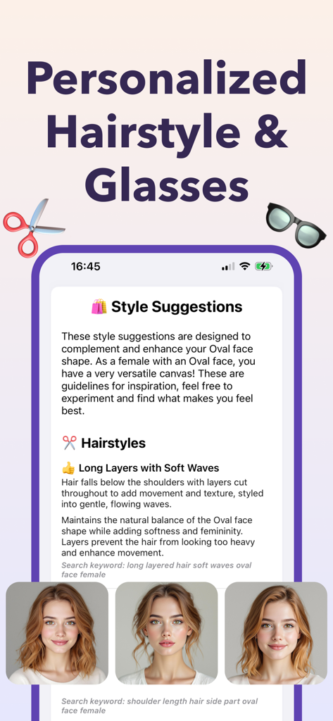 KI-generierte Frisuren- und Brillenvorschläge für eine herzförmige Gesichtsform