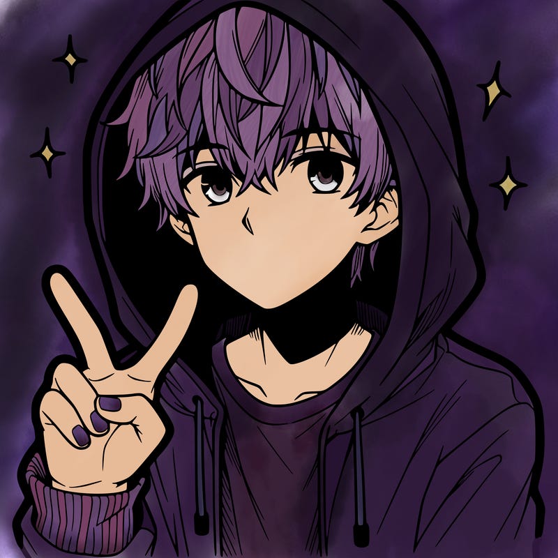 teenage manga boy in a hoodie, doing ✌