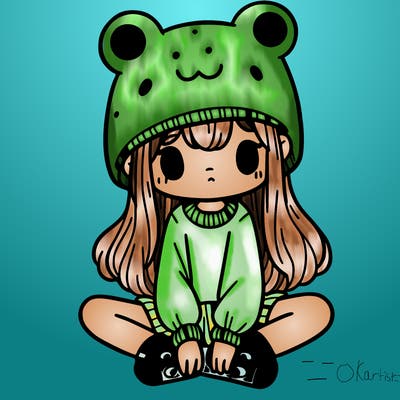 a girl wearing a frog hat and some frog socks