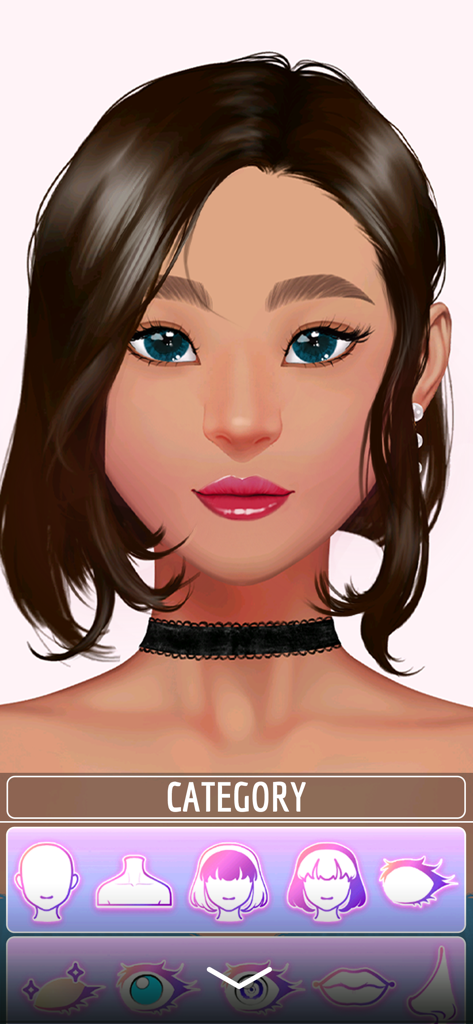 Un avatar de chica de anime personalizable en la interfaz del creador de personajes