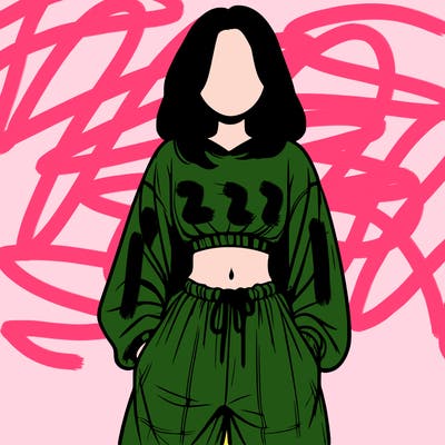 realistic girl faceless with baggy pants and a crop top