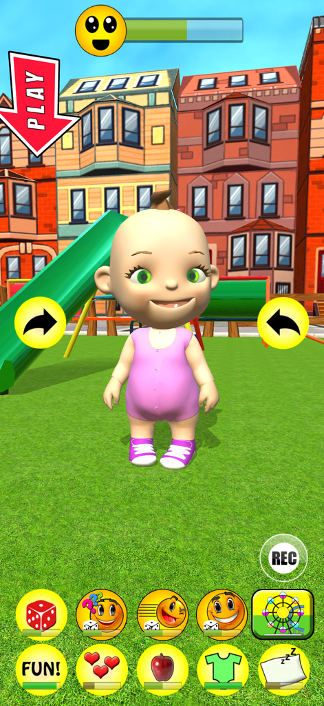 My Baby Babsy - Playground Fun - Baby Babsy character in a colorful virtual playground with mini game icons