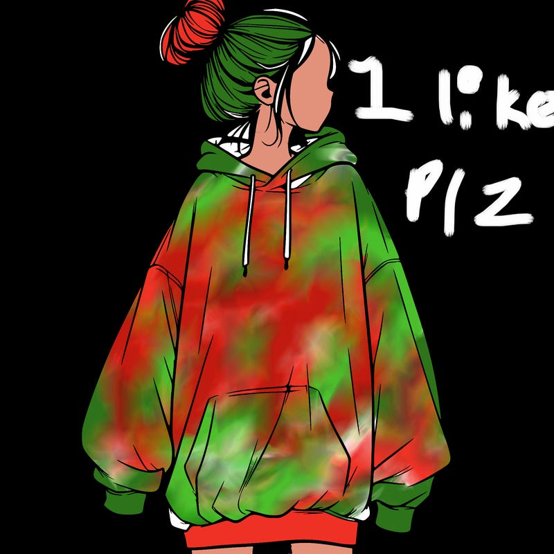 realistic girl with a oversized sweatshirt on and a bun