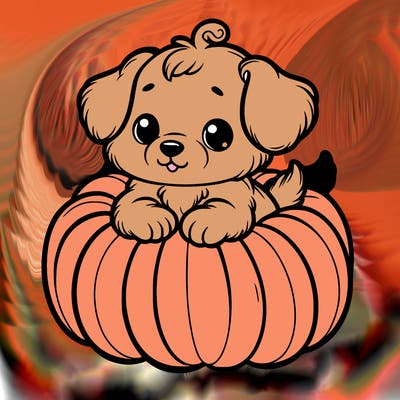 cute little puppy in a pumpkin