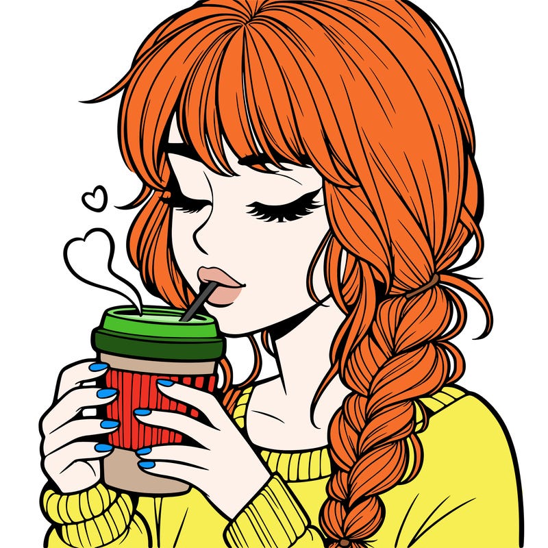 realistic girl drinking coffee