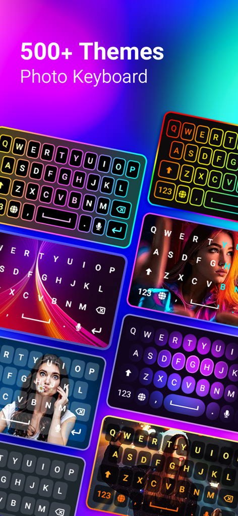 Neon Love Theme - Selection of vibrant neon and custom photo keyboard themes for mobile personalization