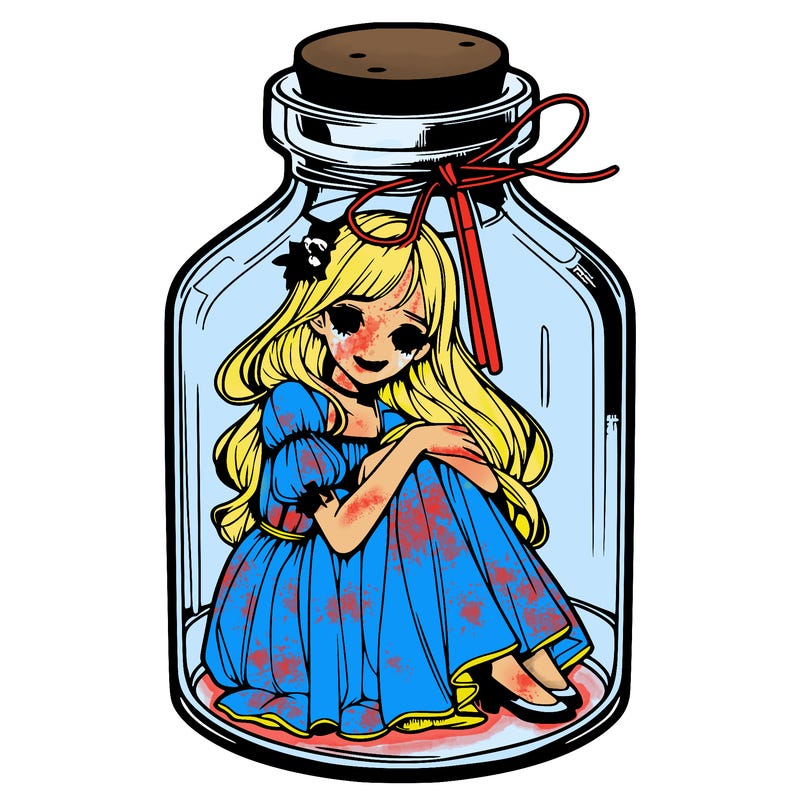 beautiful realistic girl trapped in bottle