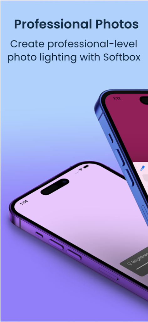 Professionelle Fotobeleuchtung mit der Portable Softbox-App auf Mobilgeräten.