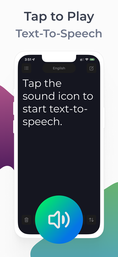 Transkriptor Voice To Text - The Transkriptor app interface showing how to start text to speech with a large speaker button