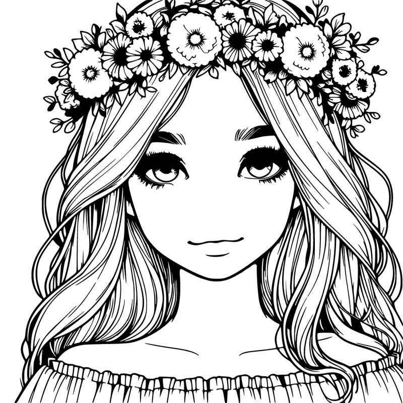 realistic girl with flowers crown