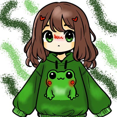 girl wearing frogging sweatshirt