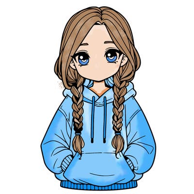 a realistic girl with a oversized hoodie and she has braids