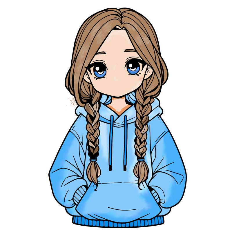 a realistic girl with a oversized hoodie and she has braids