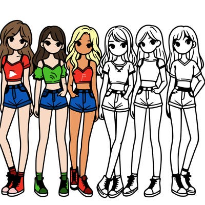 a group of girls wearing crop tops and shorts