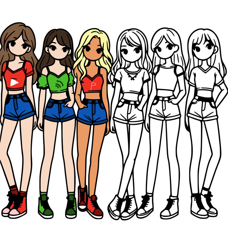 a group of girls wearing crop tops and shorts