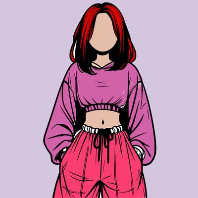 realistic girl faceless with baggy pants and a crop top
