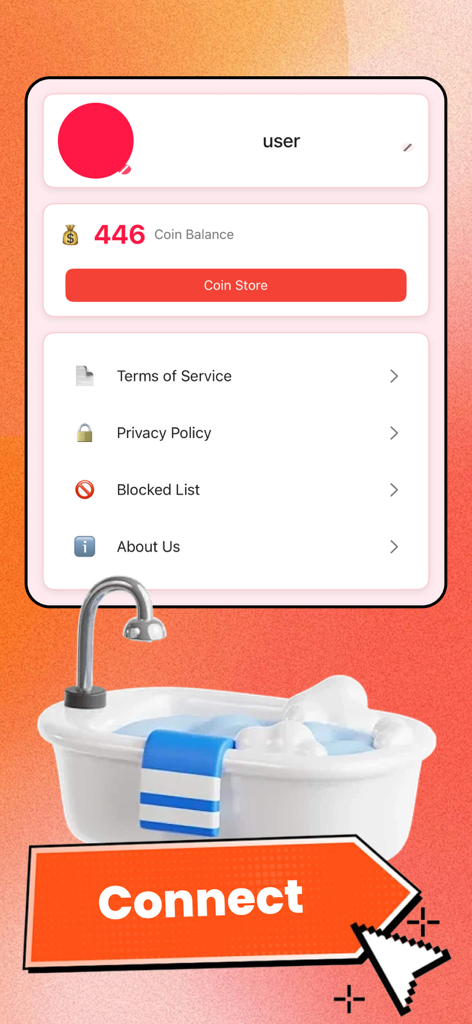 Funmets - Pantalla de perfil de usuario y configuración de la aplicación Funmets que muestra el saldo de monedas y los enlaces de políticas