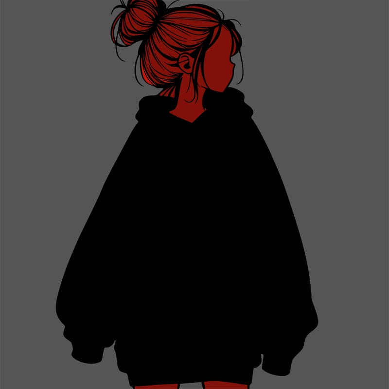 realistic girl with a oversized sweatshirt on and a bun