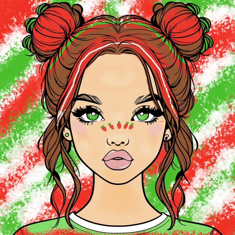 realistic girl with two buns in hair and lips