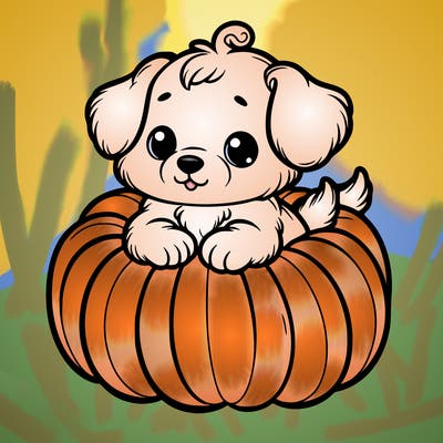 cute little puppy in a pumpkin